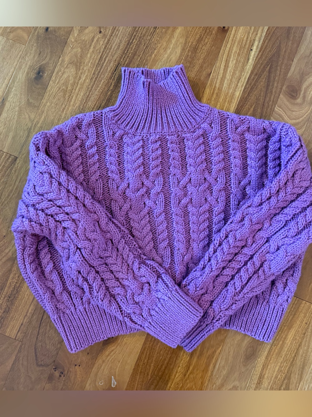 Vici Purple Cable Knit Turtleneck Cropped Sweater